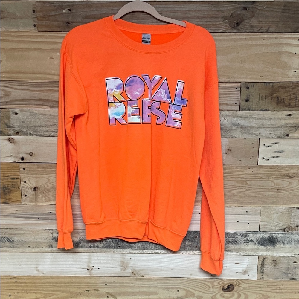 Gildan Heavy Blend size Small Orange with Tie Dye Graphic Design Sweatshirt